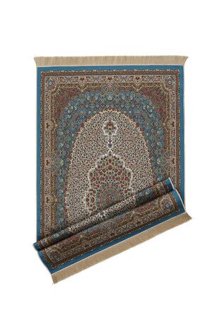 Petrol Green Velvet Carpet Prayer Rug - Thumbnail