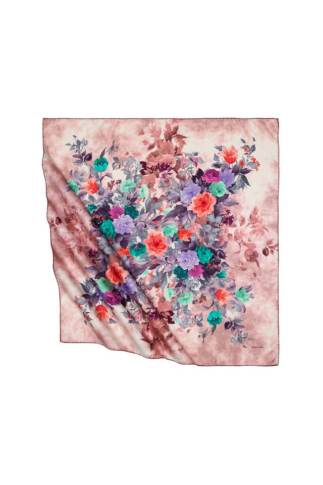 Pink Bouquet Pattern Silky Square Scarf 