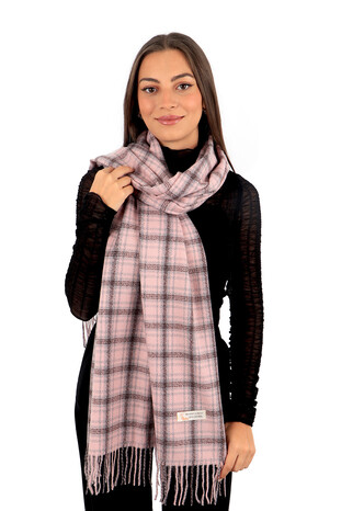 Pink Brown Plaid Pattern Winter Shawl - Thumbnail