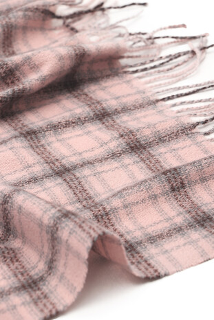 Pink Brown Plaid Pattern Winter Shawl - Thumbnail