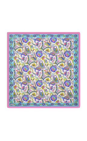 Pink Flower Pattern Voile Silk Square Scarf - Thumbnail