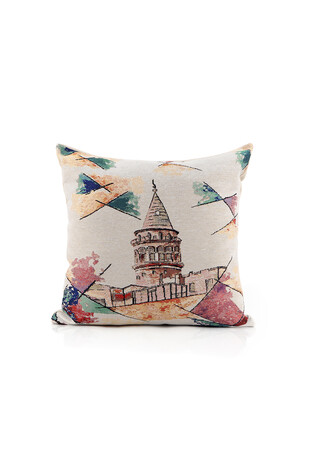 Pink Galata Tower Tapestry Throw Pillow - Thumbnail