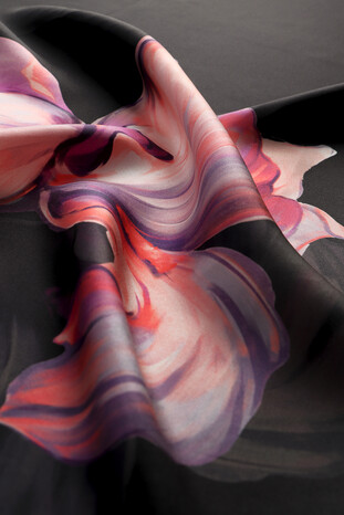 Pink Iris Pattern Twill Silk Square Scarf - Thumbnail