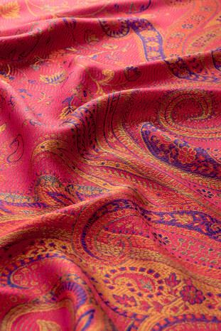 Pink Jamawar Woven Silk Shawl - Thumbnail