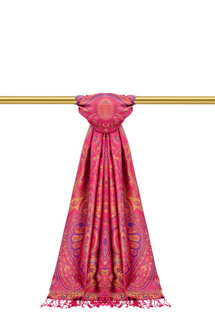 Pink Jamawar Woven Silk Shawl - Thumbnail