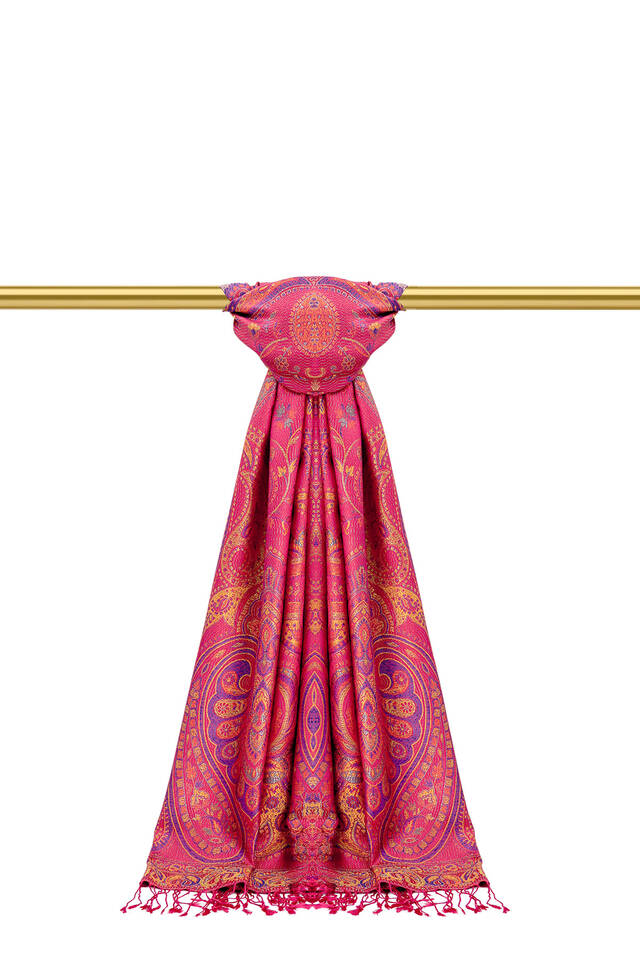 Pink Jamawar Woven Silk Shawl 