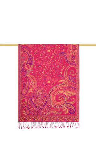 Pink Jamawar Woven Silk Shawl - Thumbnail