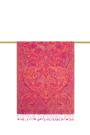 Pink Jamawar Woven Silk Shawl - Thumbnail