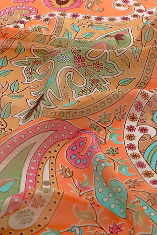 Pink Patterned Indian Silk Scarf - Thumbnail