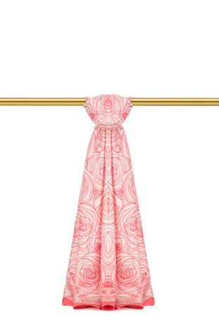 Pink Rosa Pattern Twill Silk Scarf - Thumbnail