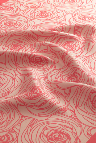 Pink Rosa Pattern Twill Silk Scarf - Thumbnail