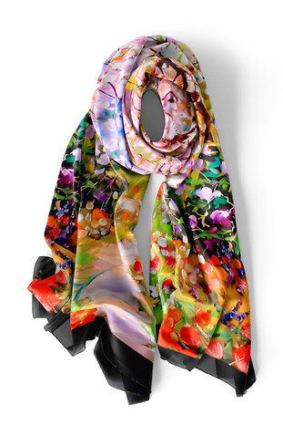 Pink Spring Flowers Pattern Silk Foulard - Thumbnail