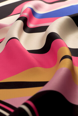 Pink Wave Pattern Twill Silk Square Scarf - Thumbnail