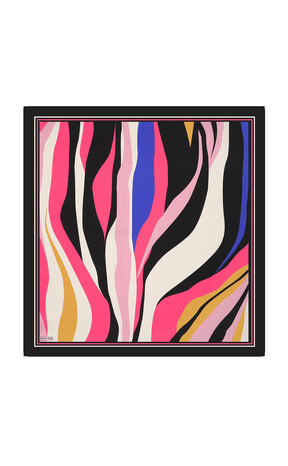 Pink Wave Pattern Twill Silk Square Scarf - Thumbnail