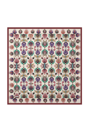 Plum Iznik Pattern Silk Square Scarf - Thumbnail