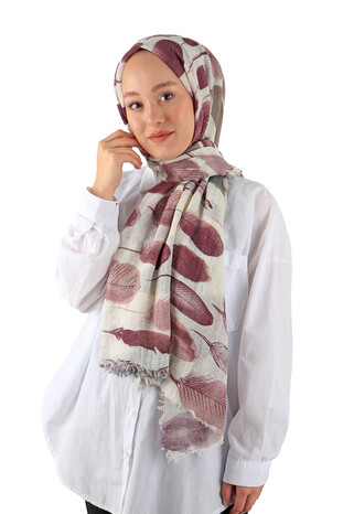 Plum Leaves Wrinkled Scarf - Thumbnail