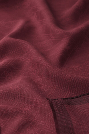 Plum Monogram Pattern Silk Cotton Scarf - Thumbnail