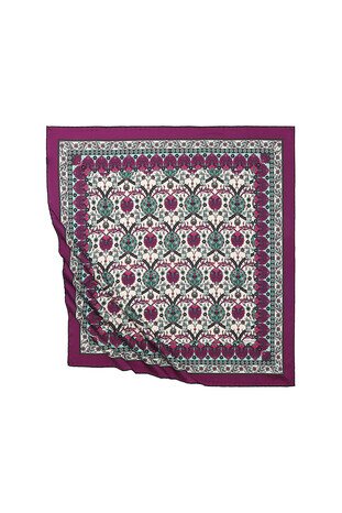 Plum Tile Tulip Pattern Silky Square Scarf - Thumbnail