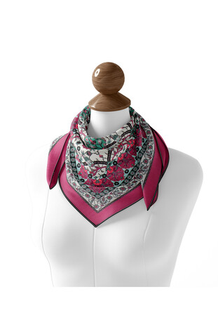 Plum Tile Tulip Pattern Soft Square Scarf - Thumbnail