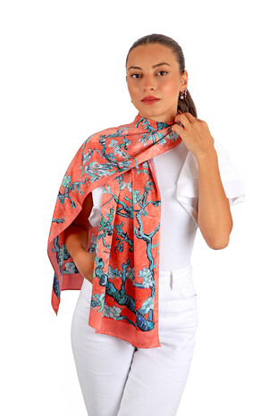 Pomegranate Almond Blossom Silky Foulard - Thumbnail