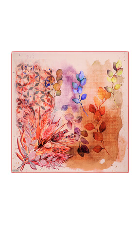 Pomegranate Flower Botanical Pattern Sura Silk Square Scarf - Thumbnail