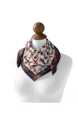 Pomegranate Flower Carnation Tulip Pattern Soft Square Scarf - Thumbnail