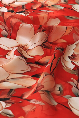 Pomegranate Flower Narcissus Pattern Silk Pocket Square - Thumbnail