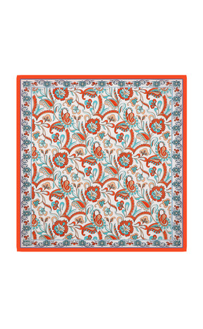 Pomegranate Flower Pattern Voile Silk Square Scarf - Thumbnail