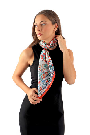 Pomegranate Flower Pattern Voile Silk Square Scarf - Thumbnail