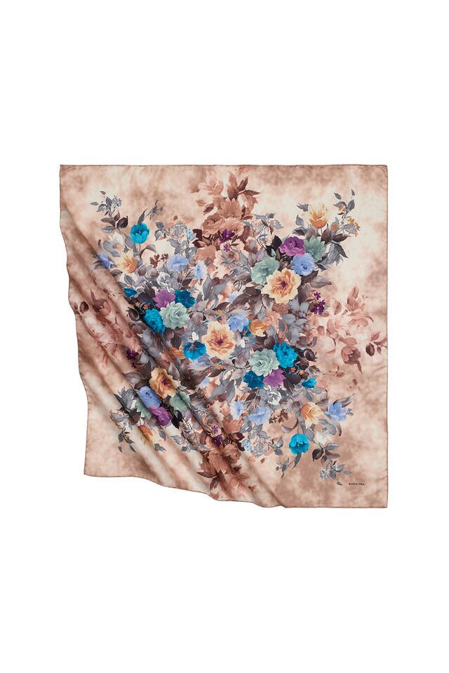 Powder Bouquet Pattern Silky Square Scarf 