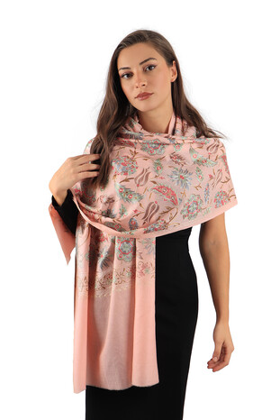 Powder Fully Embroidered Suzani Wool Shawl - Thumbnail