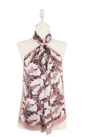 Powder Leaf Pattern Silk Scarf - Thumbnail