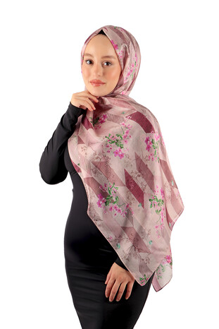 Powder Patterned Voile Silk Imported Scarf - Thumbnail