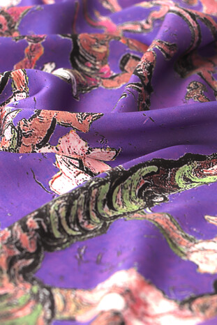 Purple Almond Blossom Pattern Silky Pocket Square - Thumbnail