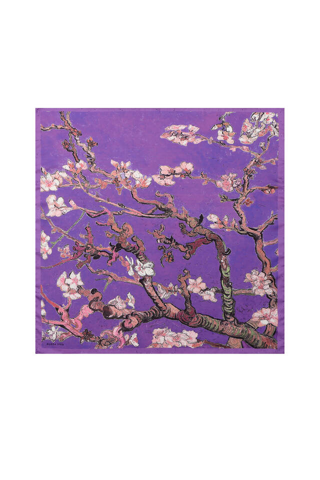 Purple Almond Blossom Pattern Silky Pocket Square 