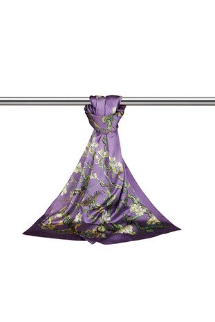 Purple Almond Blossom Silky Foulard - Thumbnail