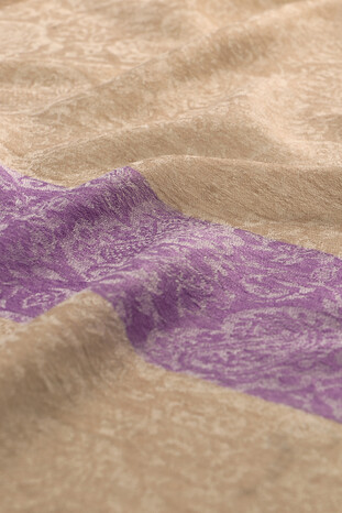 Purple Border Patterned Wool Shawl - Thumbnail