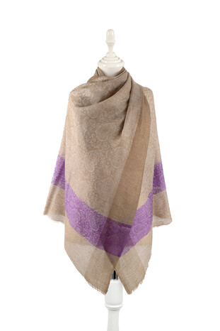 Purple Border Patterned Wool Shawl - Thumbnail