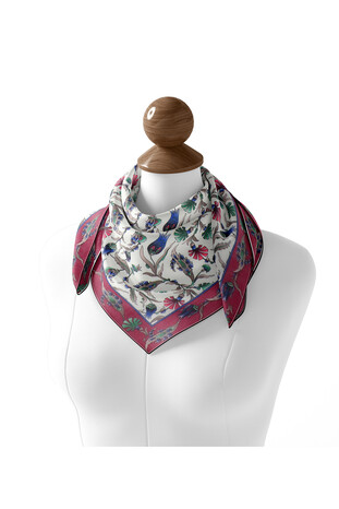 Purple Carnation Tulip Pattern Soft Square Scarf - Thumbnail