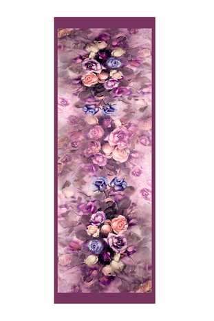 Purple Flower Pattern Silky Scarf - Thumbnail