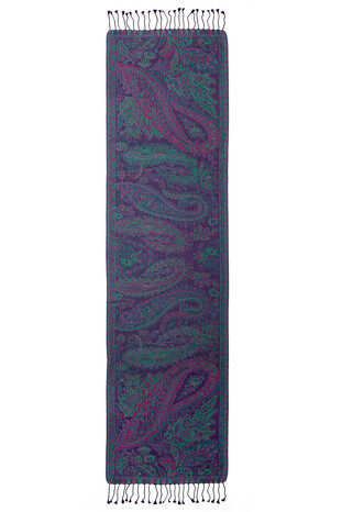 Purple Green Jamawar Woven Silk Foulard - Thumbnail