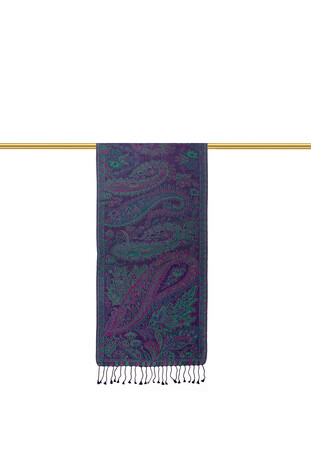 Purple Green Jamawar Woven Silk Foulard - Thumbnail