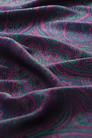 Purple Green Jamawar Woven Silk Foulard - Thumbnail