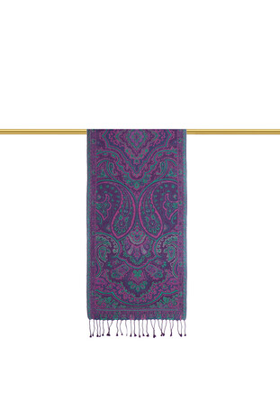 Purple Green Jamawar Woven Silk Foulard - Thumbnail