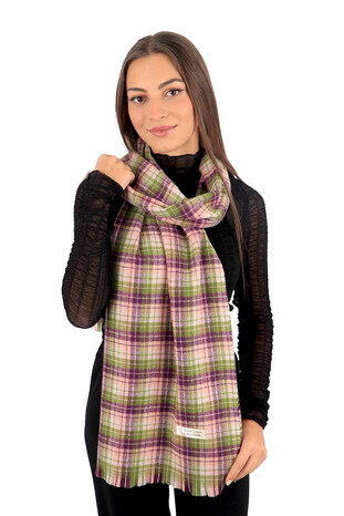 Purple Green Plaid Pattern Winter Shawl - Thumbnail