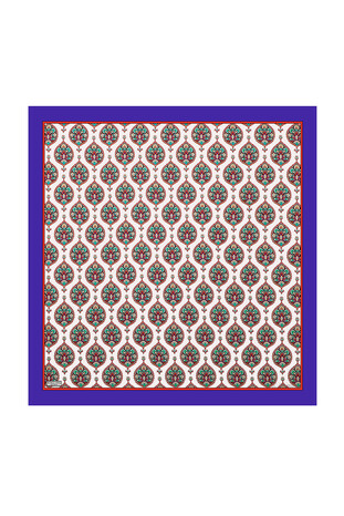 Purple Hatai Pattern Silk Square Scarf - Thumbnail