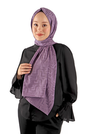 Purple Labyrinth Pattern Jacquard Scarf - Thumbnail