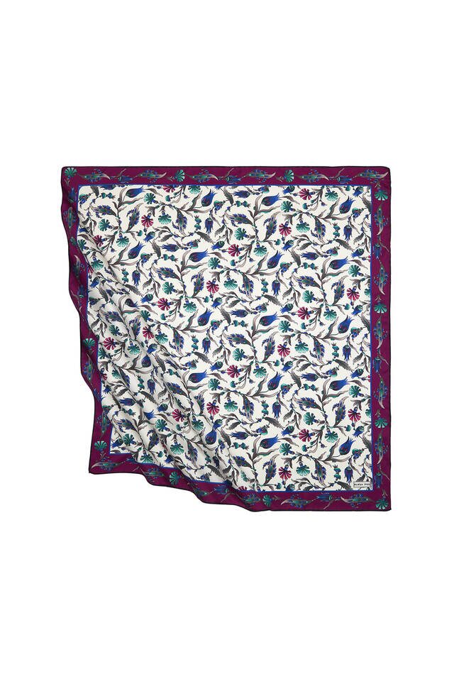 Purple Mint Turkish Pattern Carnation Tulip Pattern Silky Square Scarf 