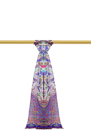 Purple Patterned Indian Silk Scarf - Thumbnail