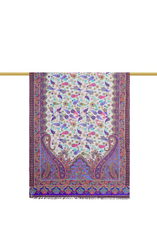 Purple Patterned Indian Silk Scarf - Thumbnail